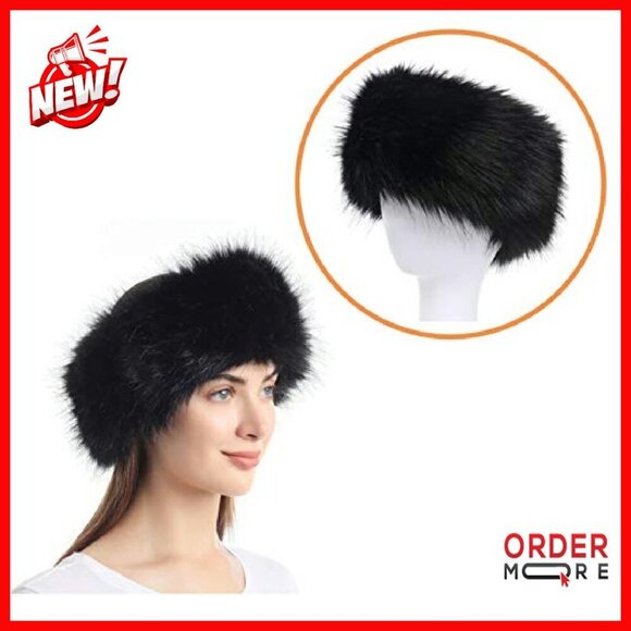 Faux Fur Headband Winter Earwarmer Stretch Adjustable Fleece Lined